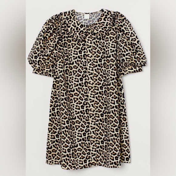NWT H&M animal print dress w puffed sleeve and collared sz large - Picture 1 of 10
